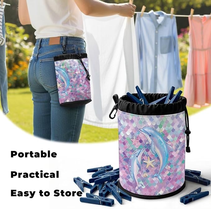 Clothespin Bag Holder Outside, Mermaid Scale Dolphin Multiple Hanging Methods - Image 5