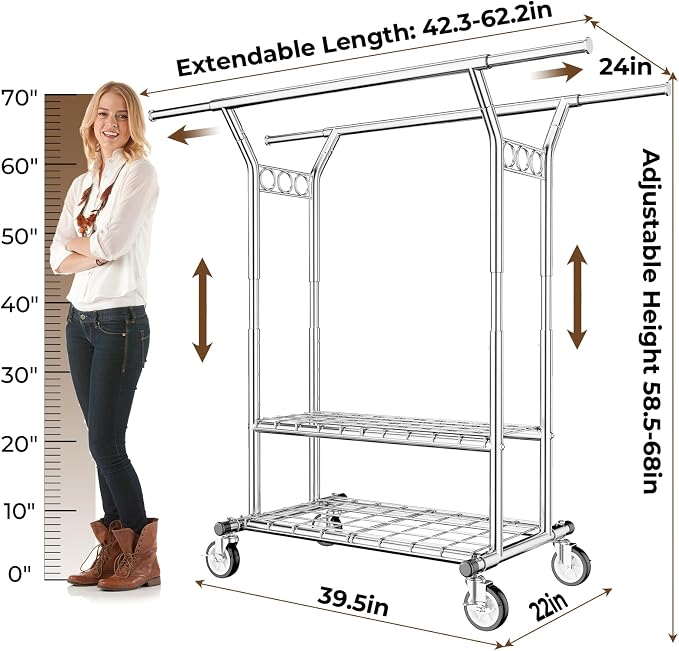 Heavy Duty Clothes Rack, Rolling Clothing Rack - Image 6