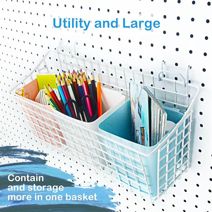 G.CORE 2 Pack Large Pegboard Baskets, Metal Shelves Hooks to 1/8" 1/4" Peg - Image 5