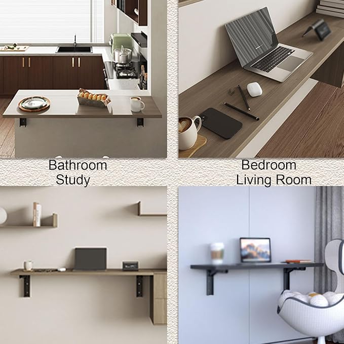 Folding Table with Metal Stand Laundry Room Wooden Wall Mounted Table - Image 5