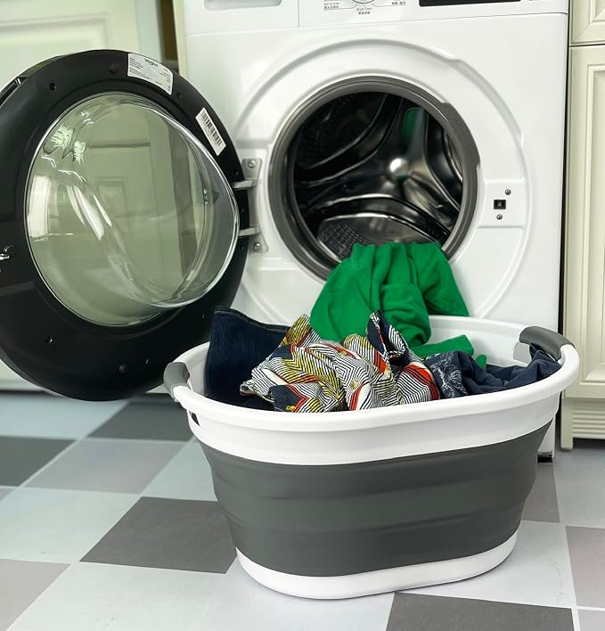SAMMART Collapsible Plastic Oval Laundry Basket by SAMMART