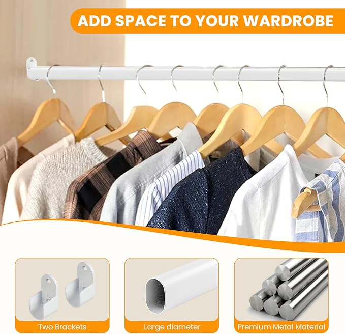 Oval Closet Rod for Hanging Clothes 18 to 52 Inch Adjustable - Image 3