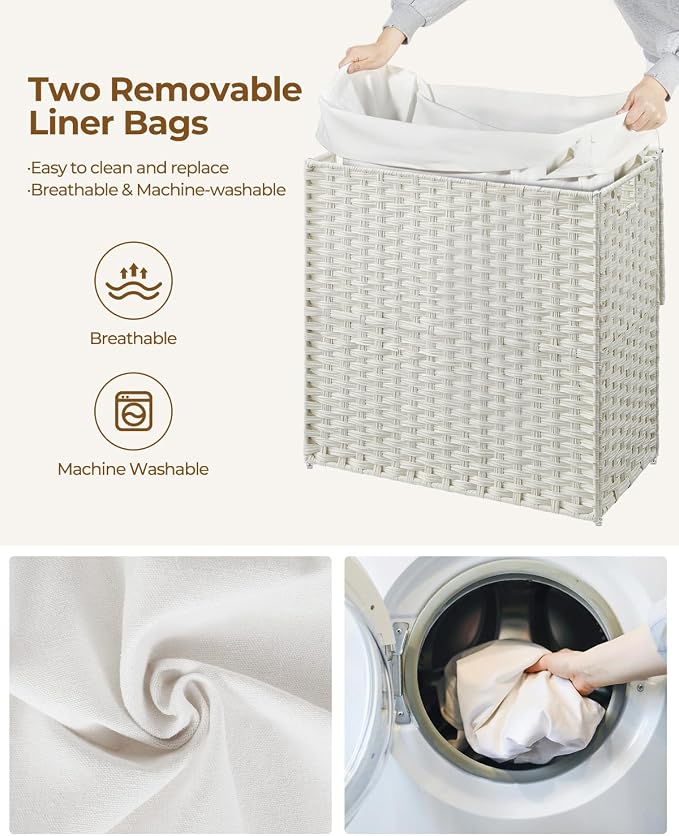 Greenstell Laundry Hamper with Lid, 125L Laundry Basket with 2 Removable Liner - Image 4
