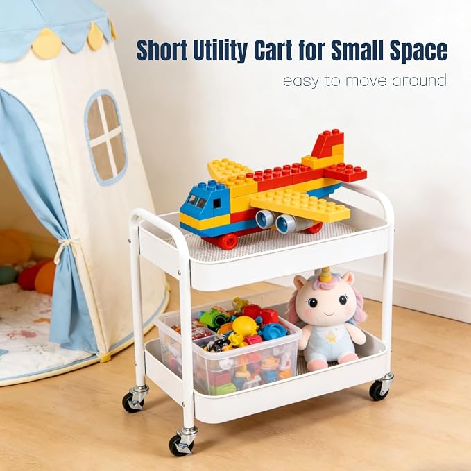 2 Tier Metal Rolling Cart with Wheels - Image 8