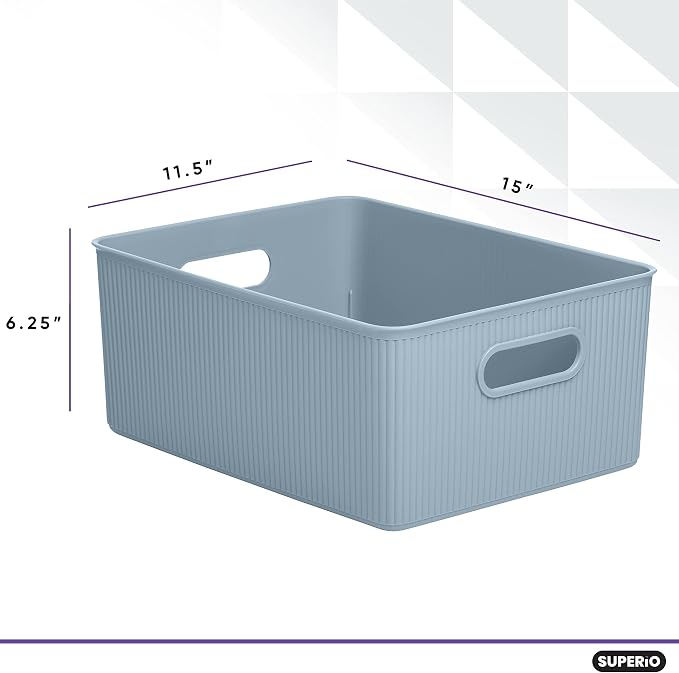 Superio Ribbed Decorative Plastic Home Storage Bins 2 Pack, Boxes - Image 2