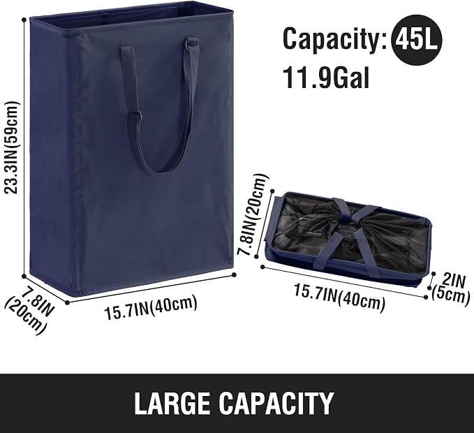 Slim Laundry Hamper with Adjustable Long Handles, 45L Small Laundry Baskets - Image 3