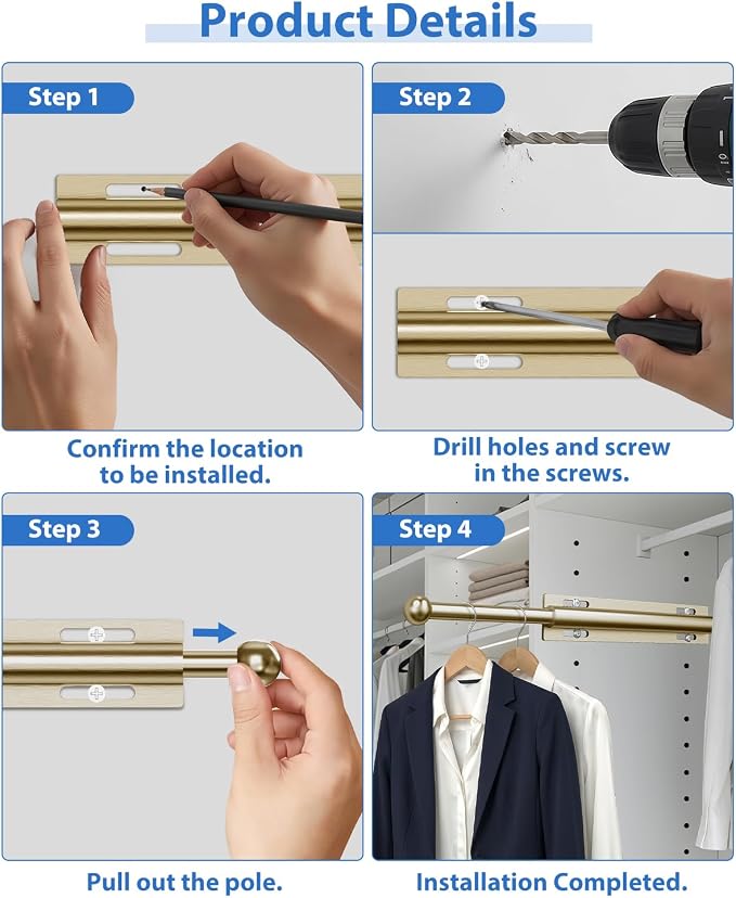 Valet Rod for Closet Pull Out, Adjustable Retractable Slide Out Valet Rod - Image 6