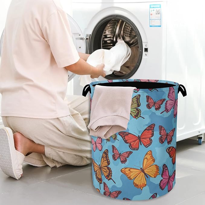 Colorful Butterfly Laundry Basket, Foldable Oxford Cloth Tote Bag Laundry - Image 7
