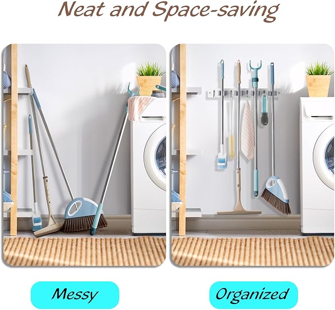 White Mop Broom Holder Wall Mount - Image 3