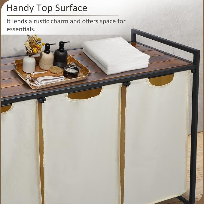 Pull Out Laundry Hamper 3 Compartment Laundry Sorter - Image 5