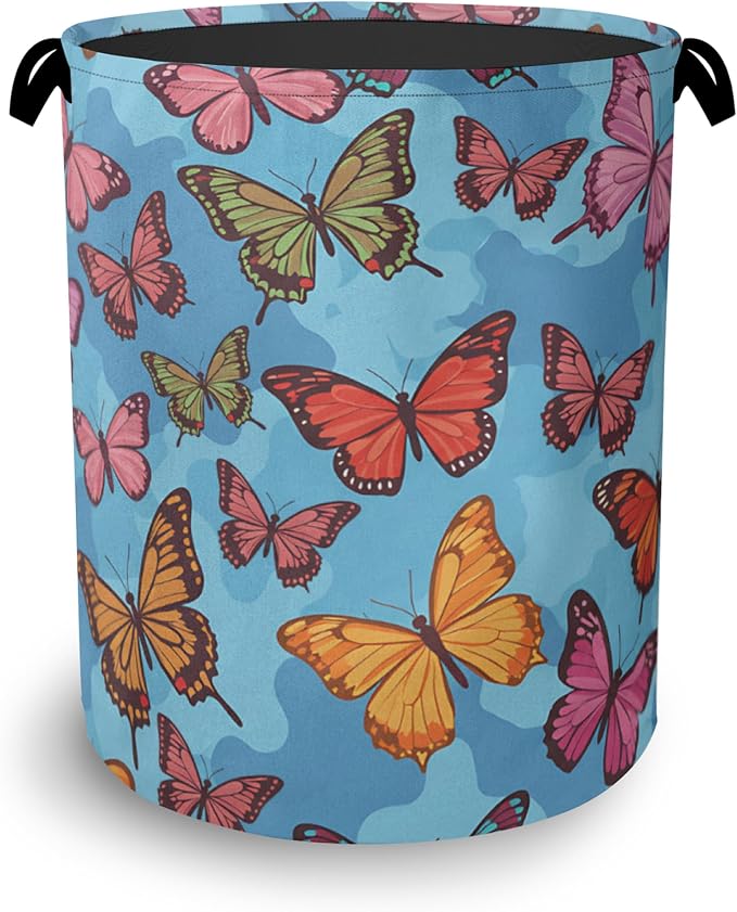 Colorful Butterfly Laundry Basket, Foldable Oxford Cloth Tote Bag Laundry by Unknown