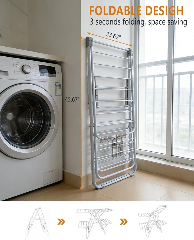 Clothes Drying Rack, Foldable 2-Level Laundry Racks - Image 3