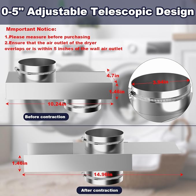 0-5'' Adjustable Periscope Dryer Vent Kit, Dryer Vent Connector - Image 2
