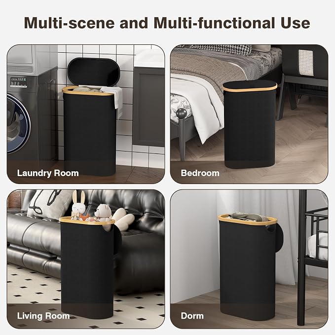 Slim Laundry Hamper with Lid, 60L Small Laundry Basket with Handles&Removable - Image 7