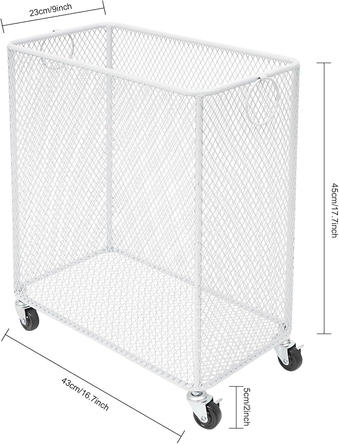 Laundry Hamper with Wheels, Rolling Laundry Basket Cart, Rectangular Metal Mesh - Image 4