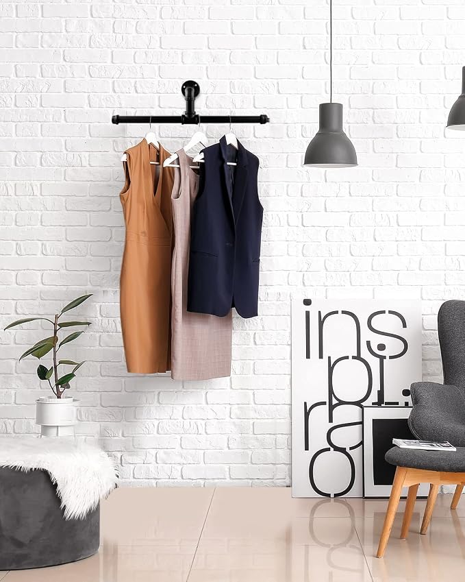 MUZIK 4Pcs Clothes Rack, 18 Inch Industrial Pipe Wall Mounted Garment Rack - Image 7