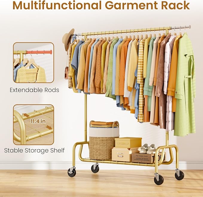 Heavy-duty Clothing Rack with Wheels, Rolling Clothes Rack, Clothes Racks - Image 3