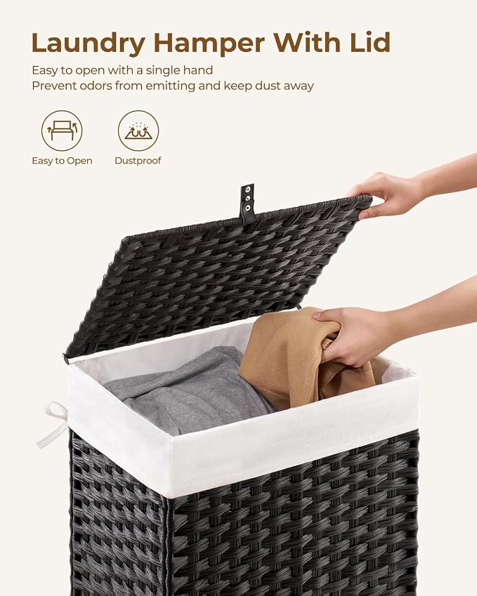 Greenstell Laundry Hamper with Lid, 90L Clothes Hamper with 2 Removable Liner - Image 5