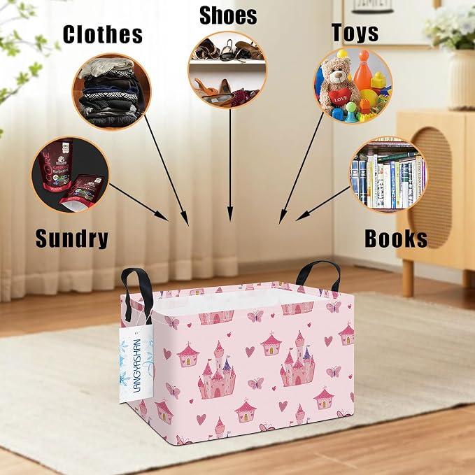 LANGYASHAN Rectangular Storage Bin Collapse Canvas Fabric Cartoon Storage Basket - Image 3