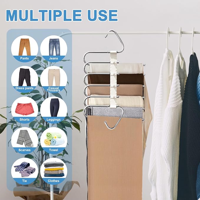 Upgrade 6 Layers Pants Hangers Space Saving, 2 Pack Non Slip Stainless Steel - Image 5
