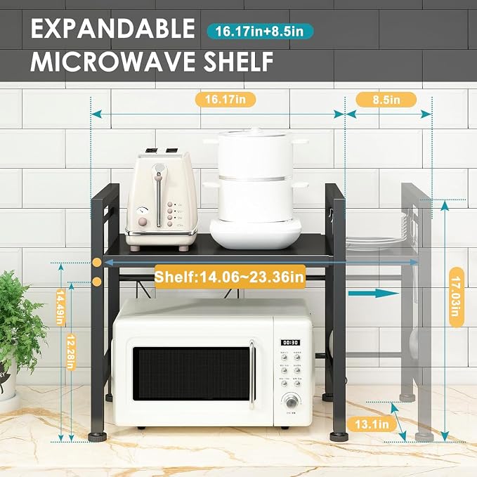 DOLALIKE Microwave Oven Rack, Expandable Microwave Stand Countertop Kitchen - Image 2
