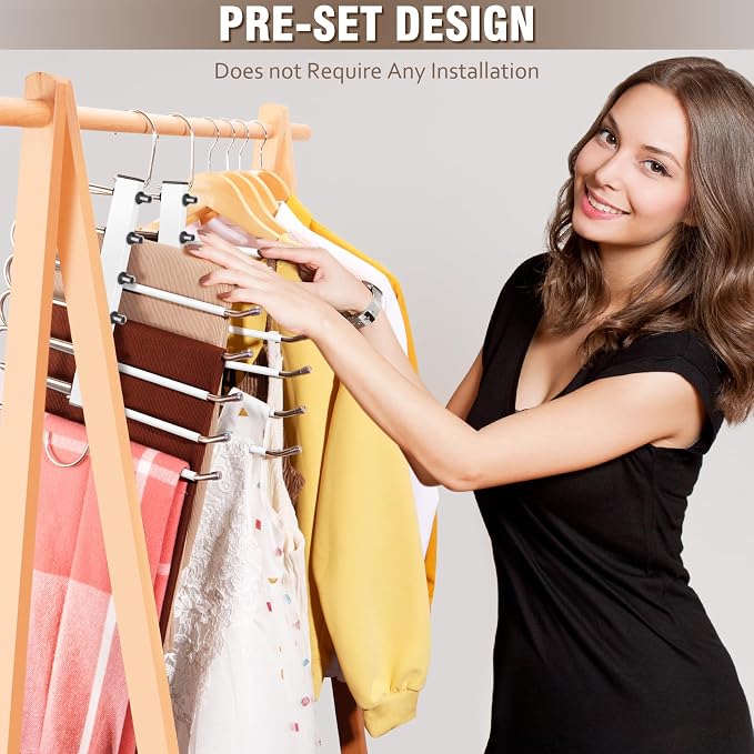 Space Saving 6 Tier Pant Hangers, Lightweight, Stainless Steel, 2 Pack - Image 4