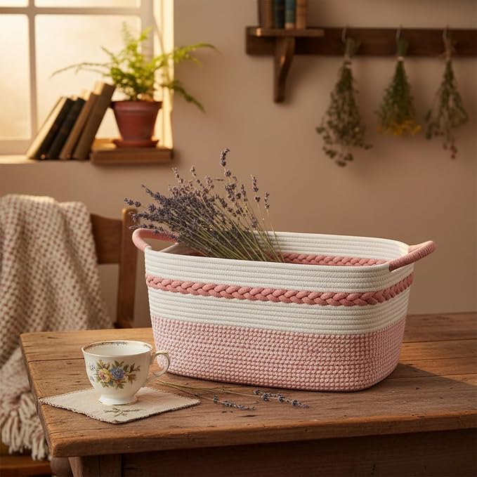 Decorative laundry basket with handles woven from natural cotton rope storage - Image 6