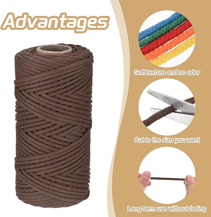 Rebower Macrame Cord 4mm x 109 Yard, Natural Cotton Macrame Rope Twisted - Image 3
