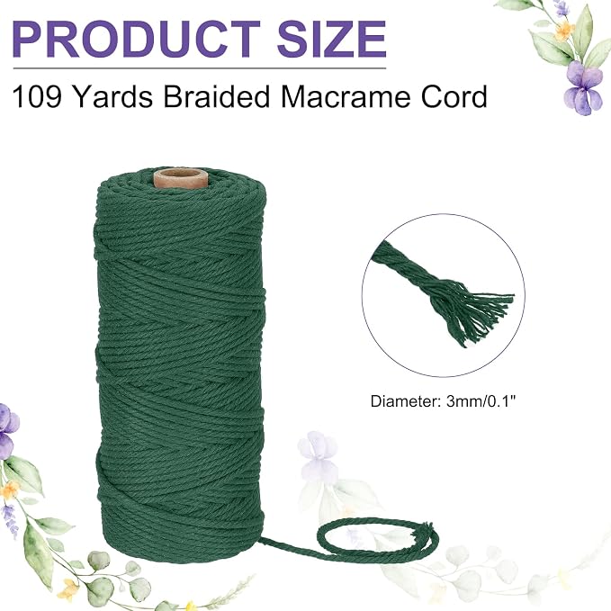 MECCANIXITY Braided Macrame Cord, 3mm x 109 Yards Natural Cotton Rope Macrame - Image 2