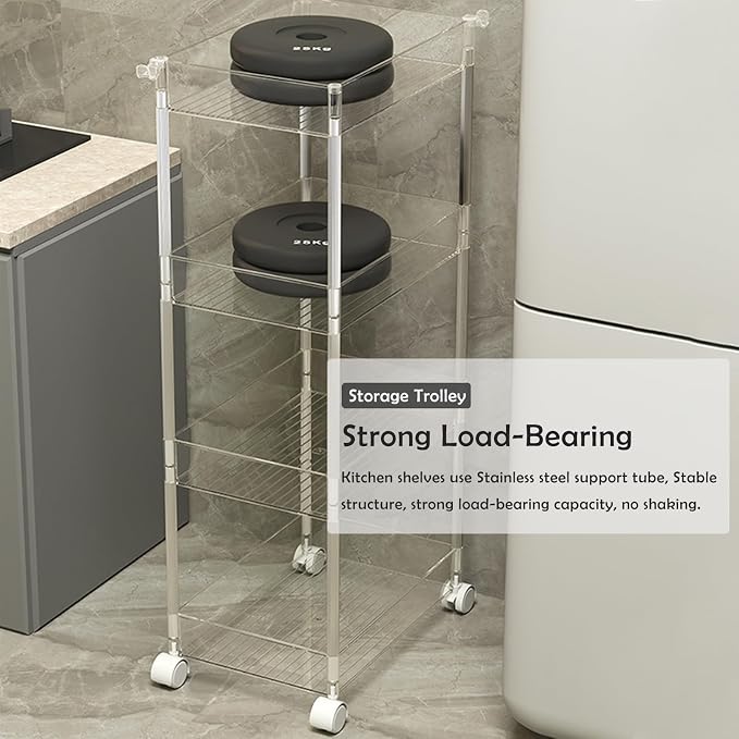 Clear Acrylic Rolling Storage Trolley 4 Tier Slim Utility Cart - Image 6