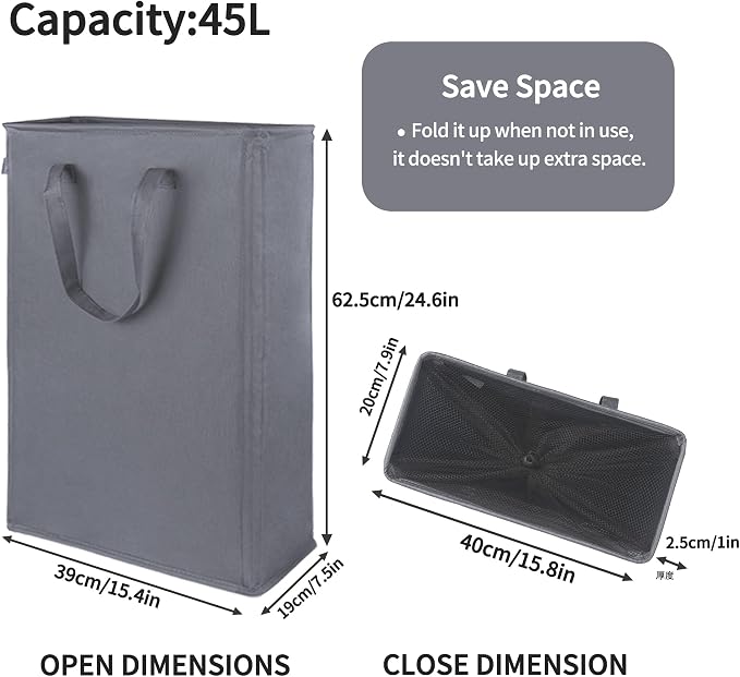 Odonata Slim Laundry Hamper Handles Collapsible Laundry Basket Thin Dirty - Image 2