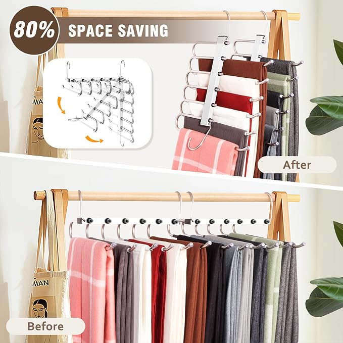 4 Pack 6-Tier Space Saving White Pant Hangers, Lightweight, Stainless Steel - Image 2
