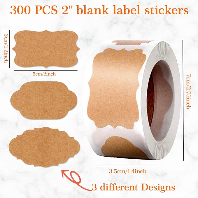 300Pcs 2" x 1.2" Gift Tags Name Label Stickers, Blank Kraft Stickers - Image 2