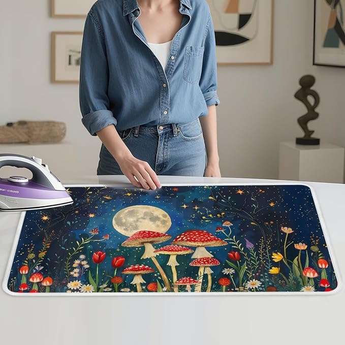 Mushroom Moon Pattern Ironing Mat Portable Ironing Pad by PJHEQOXE