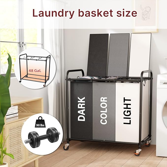 3-Compartment Laundry Cart - Image 2