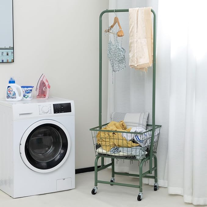 ALIMORDEN Laundry Cart with Clothes Rack, Rolling Laundry Butler with Wire - Image 5