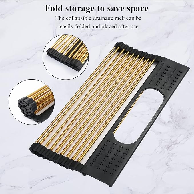 Berglander Gold Dish Drying Rack Over The Sink, L17.5*W 15" Rollable Tianium - Image 5