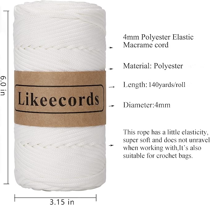4mm Polyester Braided Macrame Cord 140YardS /426Feet, Elastic Yarn - Image 2