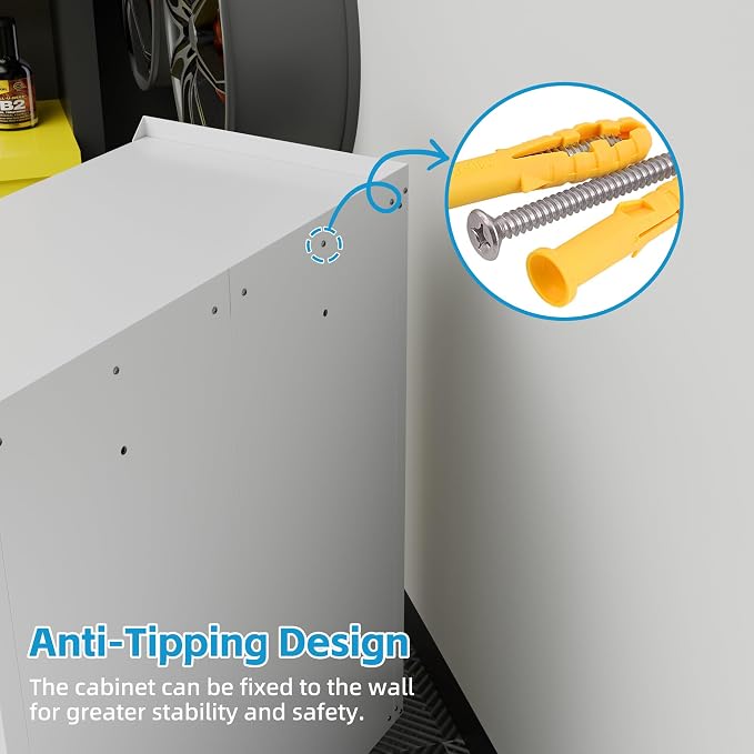 Garage Storage Cabinet with Wheels & Pegboard, Locking Metal Storage Cabinet - Image 5