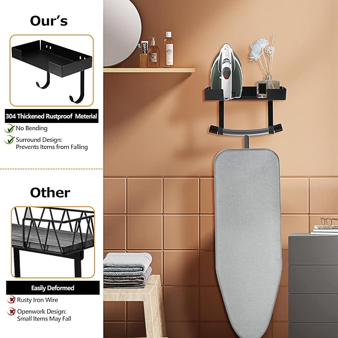 Ironing Board Hanger Wall Mount, Heavy Duty Steel Hook, Space Saving Laundry - Image 5
