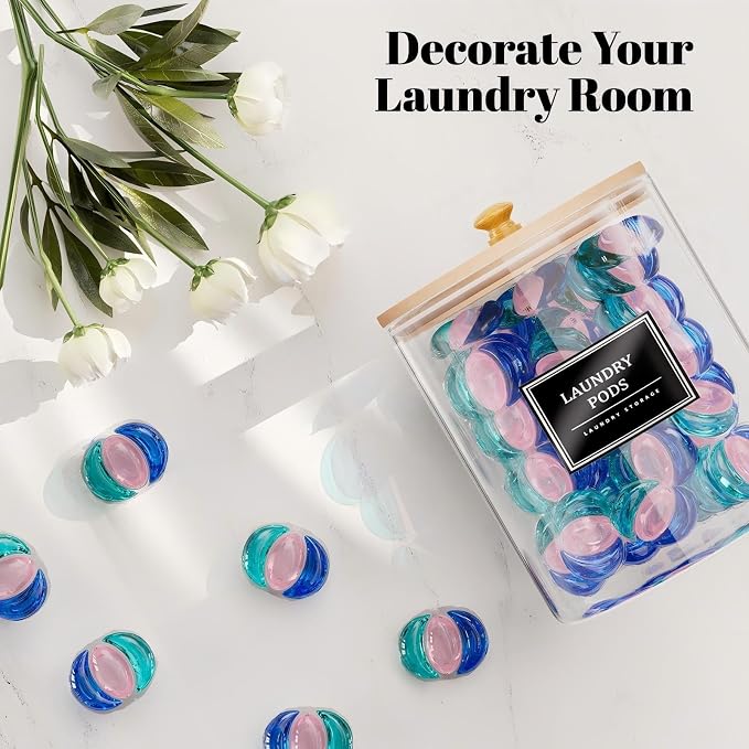 2+1 Pack Glass Laundry Pods Container & Acrylic Dryer Sheet Holder, Powder - Image 6