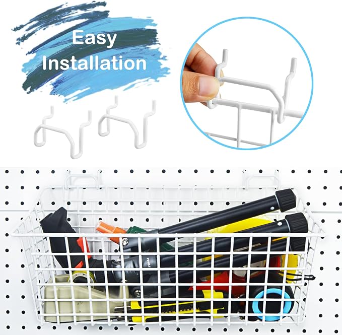 G.CORE 2 Pack Large Pegboard Baskets, Metal Shelves Hooks to 1/8" 1/4" Peg - Image 2