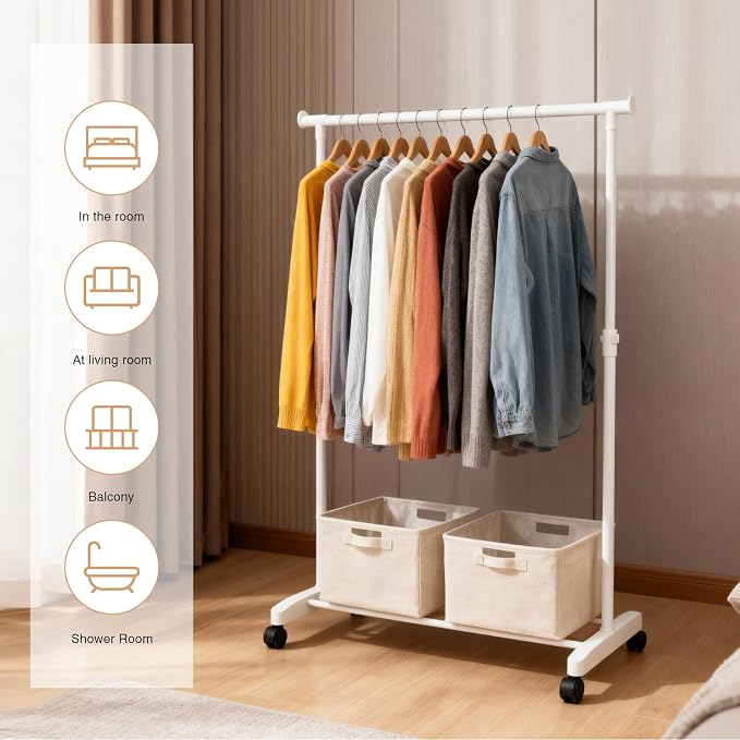 Clothing Drying Rack with Wheels, Standard Rod Simple Rolling Metal Laundry - Image 2