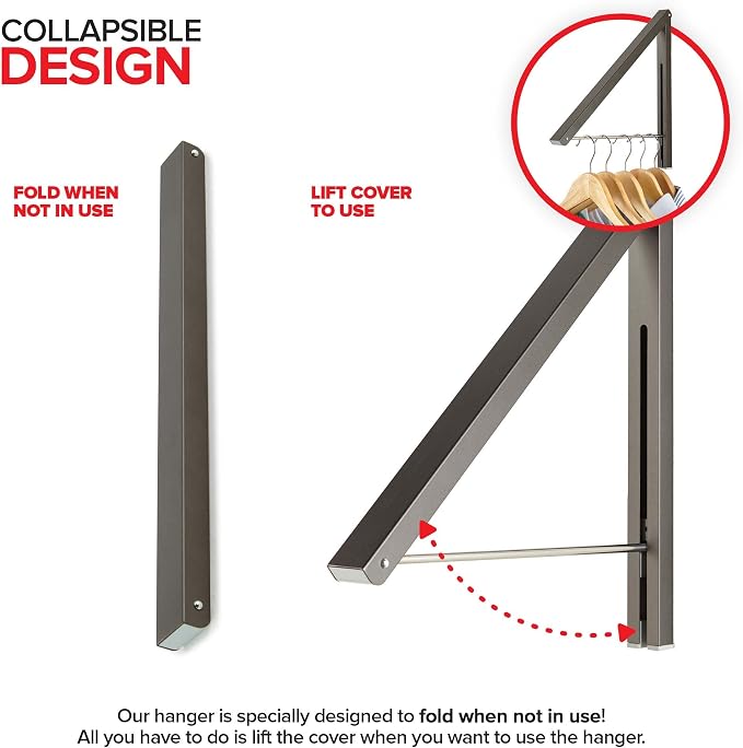 Single Foldable Clothing Rack, Wall-Mounted Retractable Clothes Hanger - Image 3