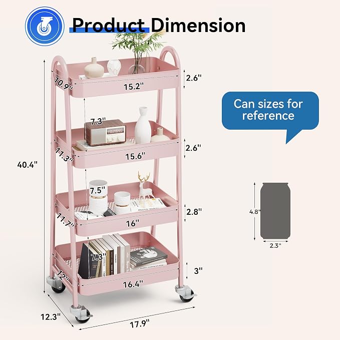 NEWBULIG 4-Shelf Rolling Utility Cart - Image 4