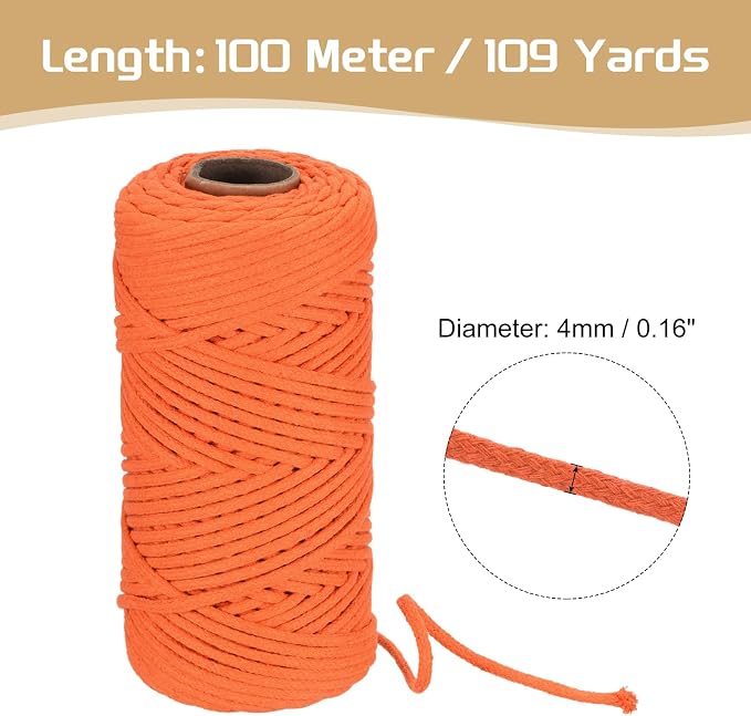 Rebower Macrame Cord 4mm x 109 Yard, Natural Cotton Macrame Rope Twisted - Image 2