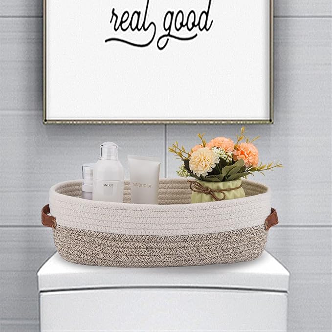 2 Pack Woven Storage Basket for Toilet Tank Top, Farmhouse Home Decor - Image 3