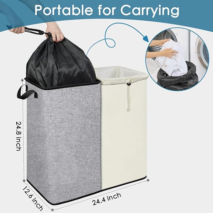 Large Hampers for Laundry 2 Compartment, Double Laundry Hamper 2 section for - Image 5