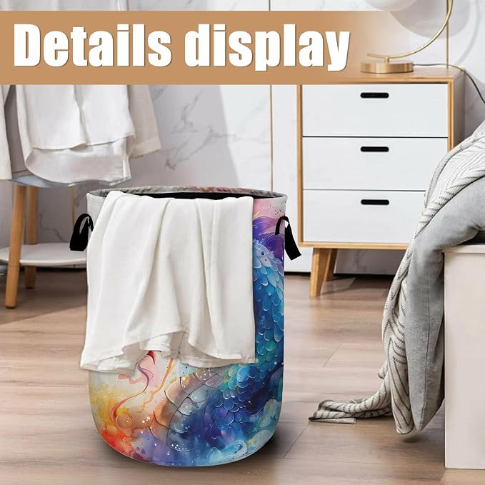 Colorful Dragon Laundry Basket, Foldable Waterproof Laundry Hamper Tote Bag - Image 6