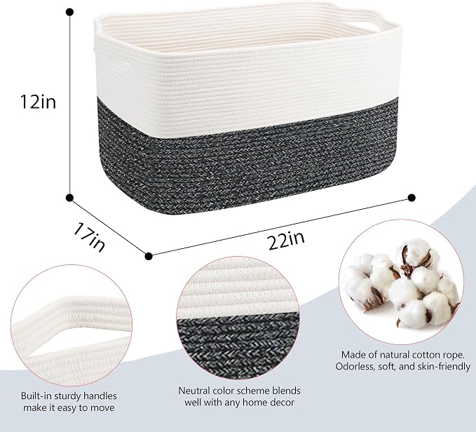 Extra Large Toy Box, Woven Cotton Rope Baskets - Image 2